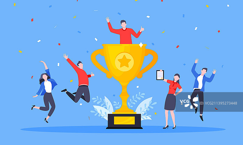 快乐的商务员工团队获奖图片素材