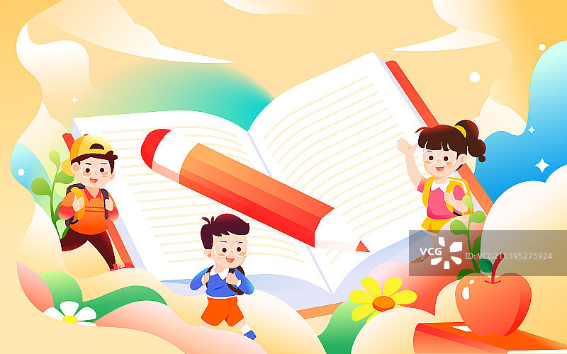 开学季学生上学学习教师节儿童学校教育插画图片素材