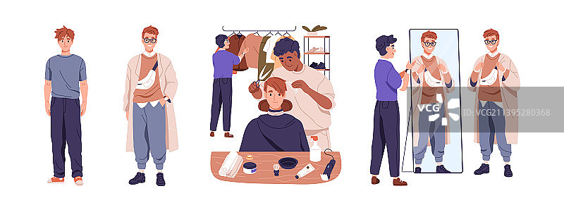 男人改造形象，前后对比图片素材