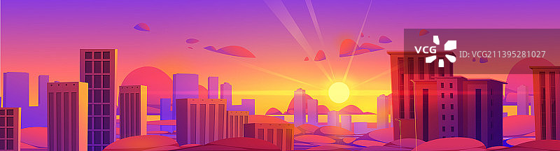 日落时分云端之上的摩天大楼景观图片素材