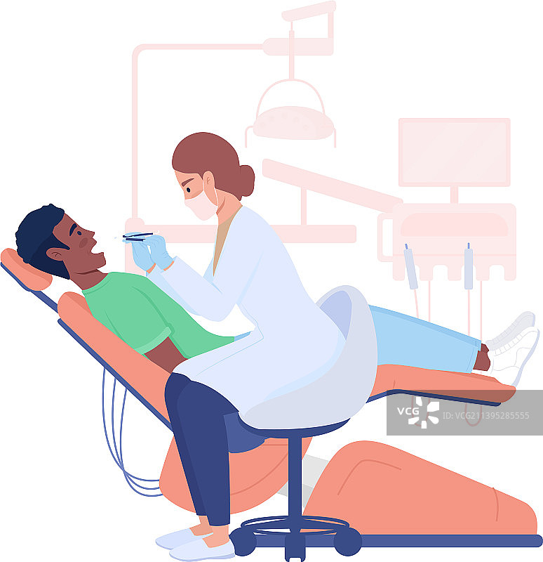 牙痛患者与牙医2.5D插画图片素材