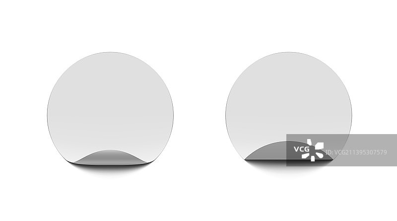 逼真3D白色卷边圆形贴纸图片素材