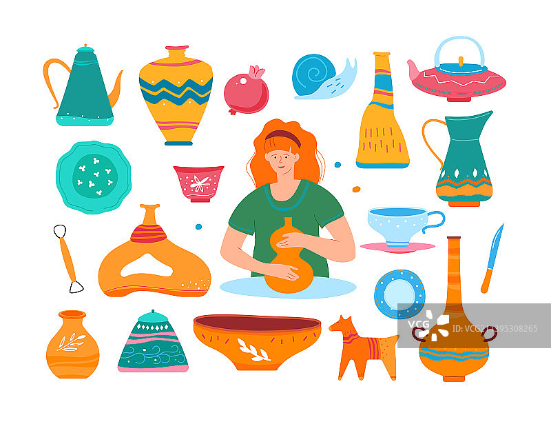 陶器与爱好-扁平风格图标集图片素材
