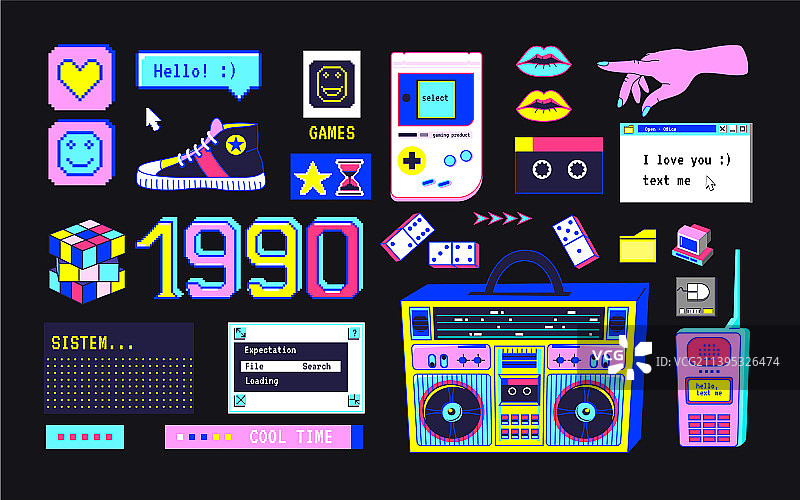 90年代复古波浪艺术贴纸图片素材