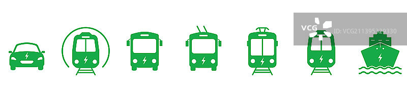 电动环保汽车剪影绿色图标集图片素材