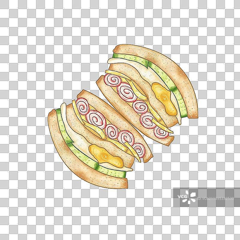 水彩轻食插画蟹柳三明治图片素材