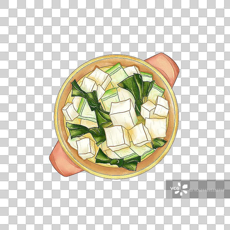 水彩轻食插画海带冬瓜豆腐汤图片素材