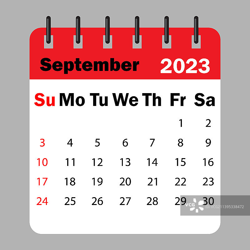 螺旋日历上的红色2023年9月日历图片素材