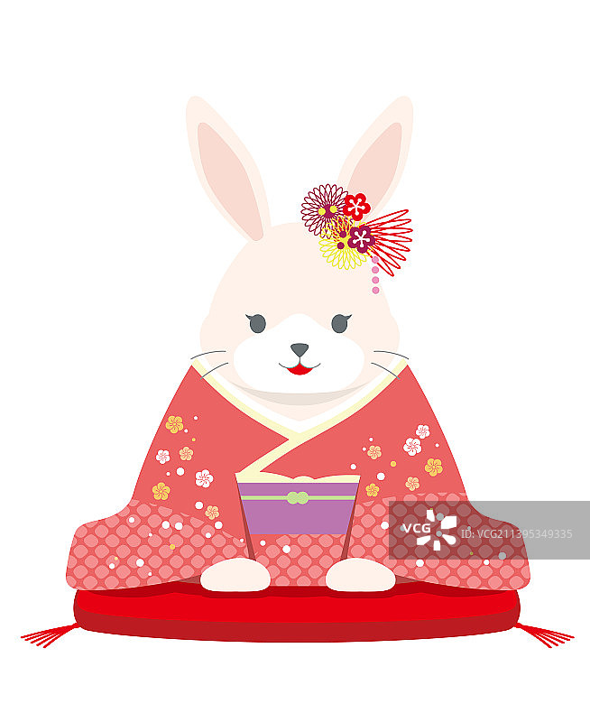 穿日式和服的兔年吉祥物图片素材