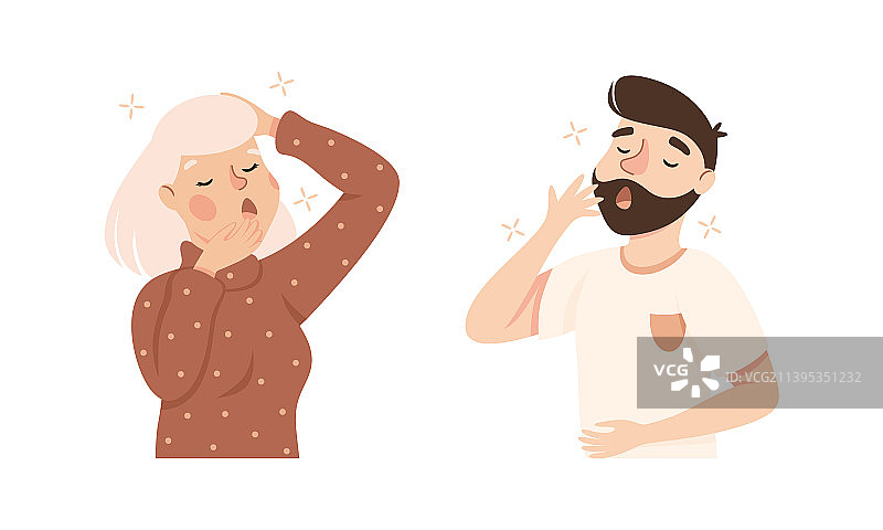 感到困倦而打哈欠的男人和女人图片素材