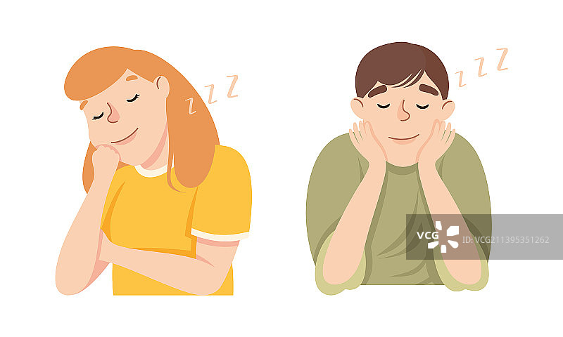 打鼾和午睡的困倦男人和女人图片素材