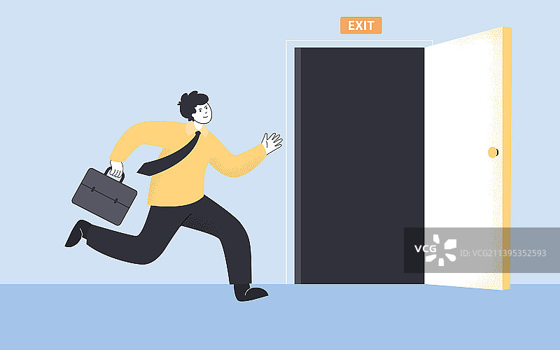 逃离敞开门的卡通办公室职员图片素材