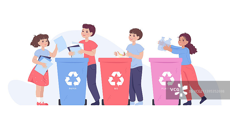 儿童垃圾分类扁平设计图片素材