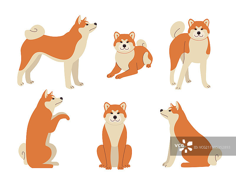 可爱的漫画风格柴犬不同姿势合集图片素材