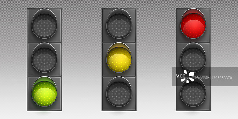 带有绿色、黄色或红色LED灯的交通信号灯图片素材