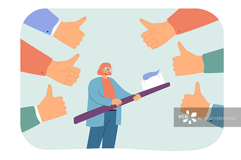 拿着牙刷被点赞围绕的女孩图片素材