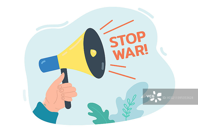 手持乌克兰国旗配色喇叭图片素材