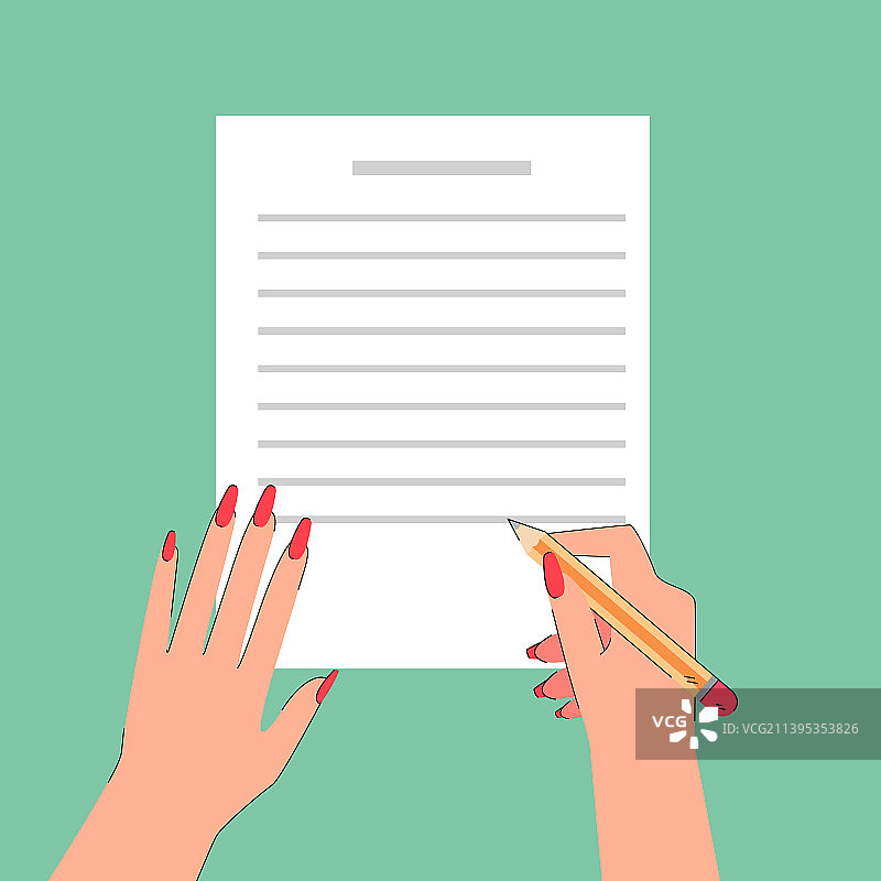 作者在桌面上写信的手图片素材