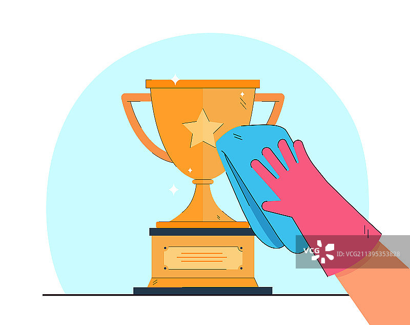 戴着手套的手擦拭闪亮的金杯图片素材