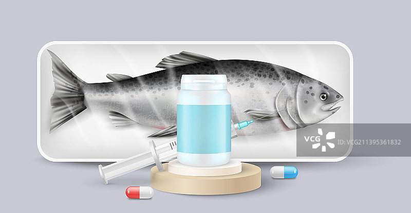 用于鱼类养殖的抗生素药物扁平设计图片素材
