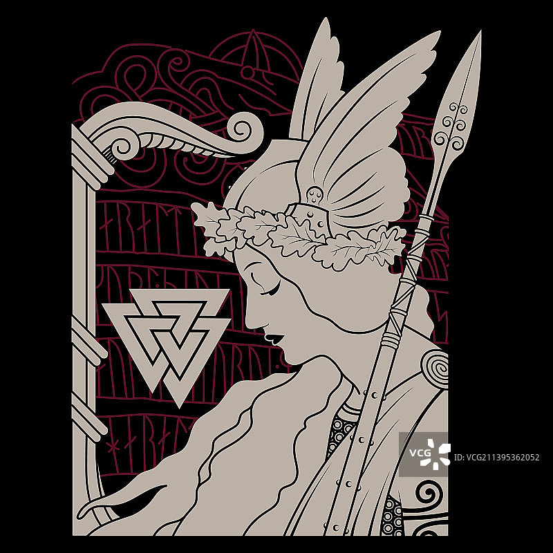 瓦尔基里与北欧符文图片素材