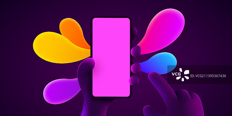 可爱的卡通手握移动智能手机图片素材