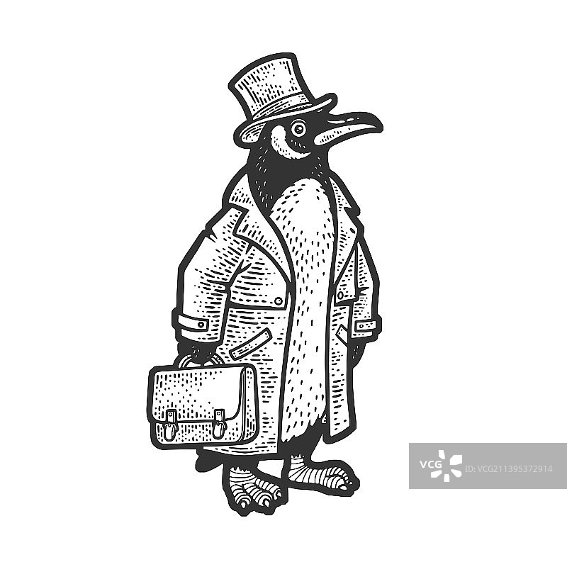 企鹅商人西装素描图片素材