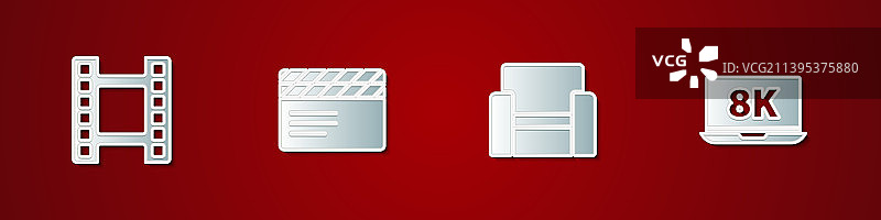 视频播放、电影场记板、电影院椅子图片素材