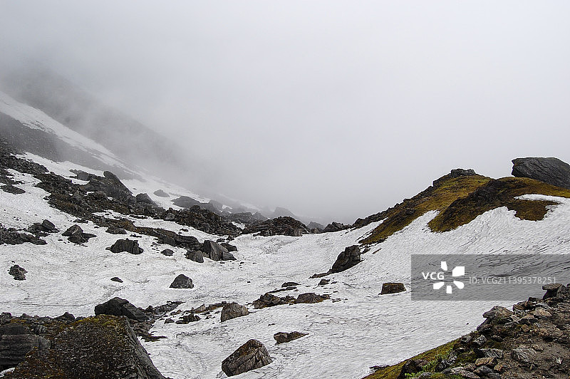 中国云南风景图 白马雪山 山顶上的积雪 白云云层 冰川图片素材