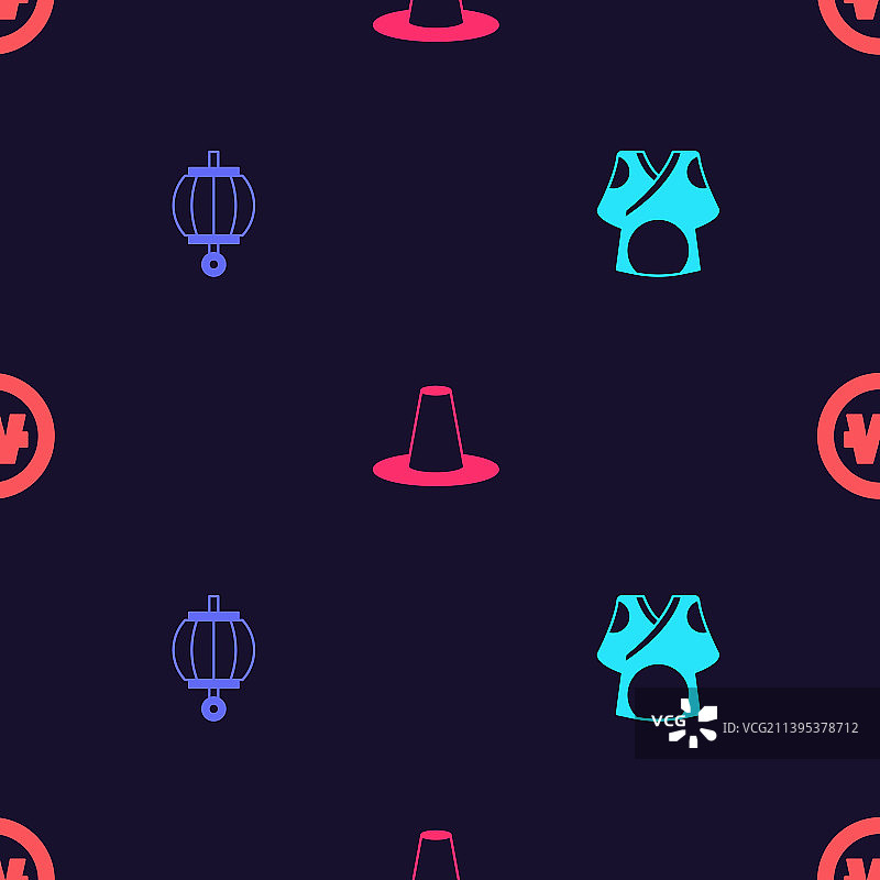 和服韩式灯笼帽子与韩元硬币套装图片素材