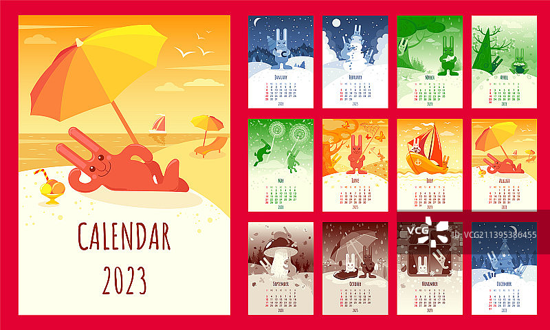 含兔子的2023年12个月日历图片素材