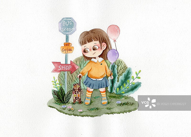 去旅行的小女孩图片素材