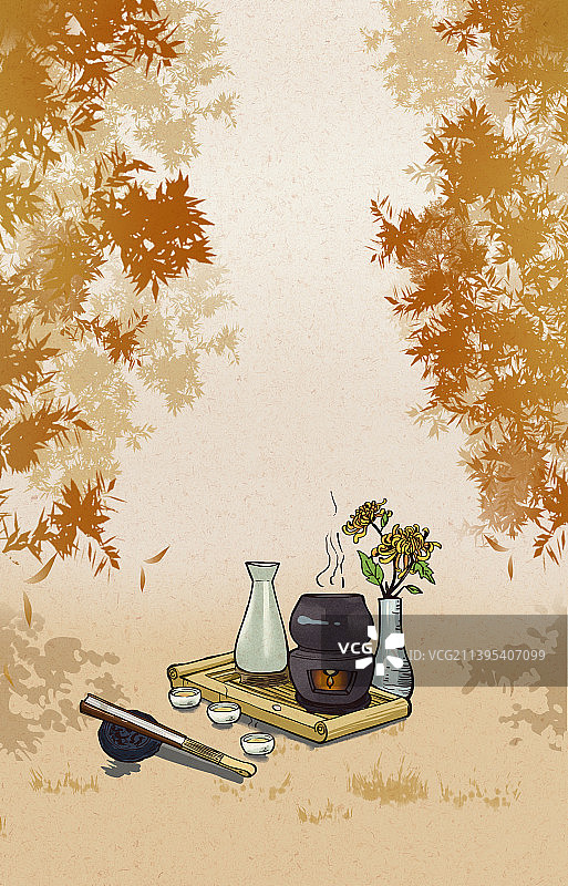 立秋竖版插画图片素材