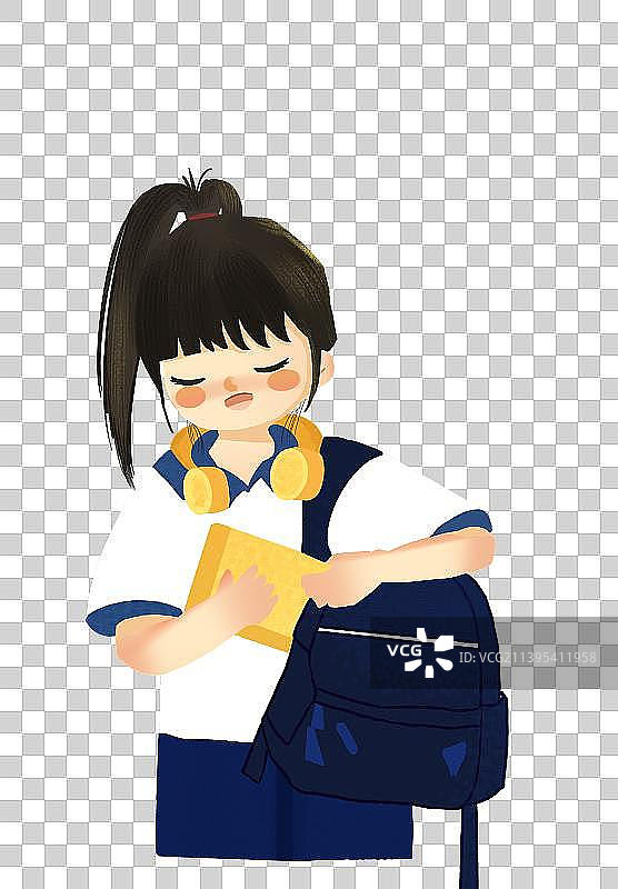 毕业季女孩子背书包上课半身人物情境插画图片素材