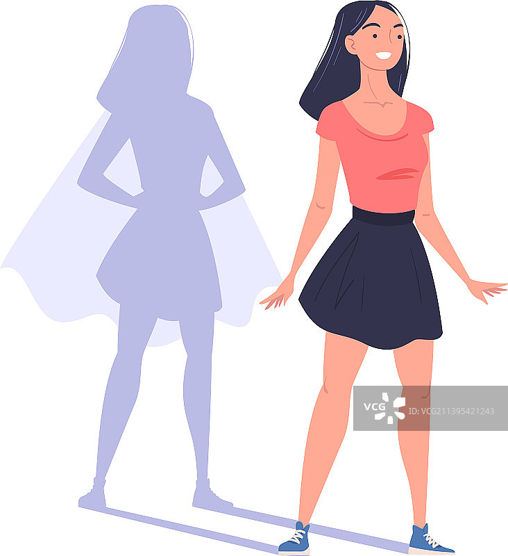 站立的女超级英雄角色的影子图片素材