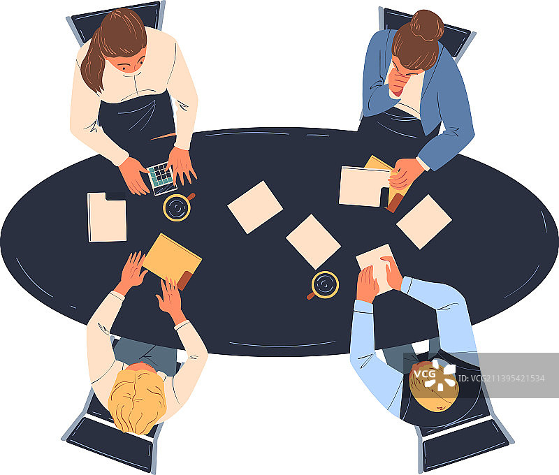 团队协作办公室职员圆桌头脑风暴图片素材