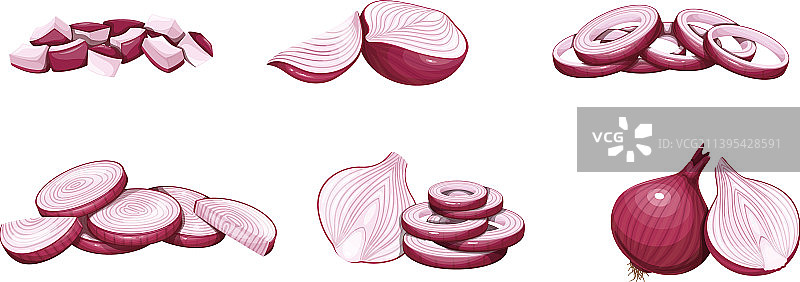 完整的红洋葱和切片图片素材
