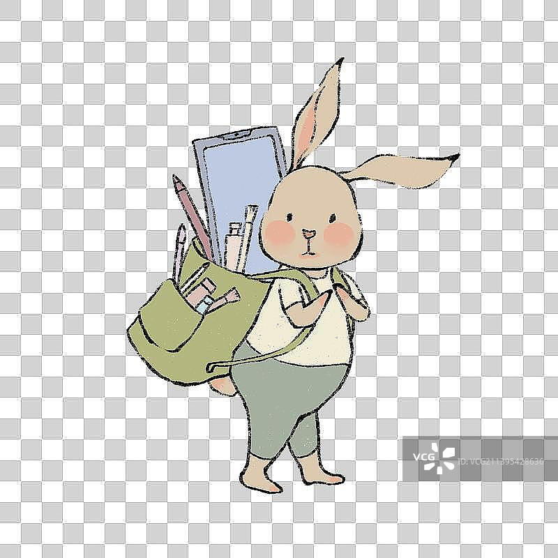 可爱动物卡通小兔子背着书包去上学图片素材