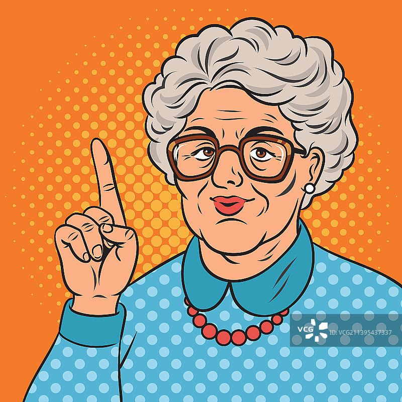 摇着手指的年老奶奶波普艺术图片素材