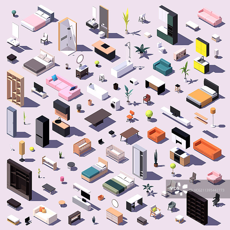 2.5D低多边形家具大合集图片素材