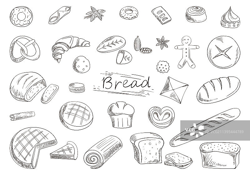 面包和各种糕点草图图片素材