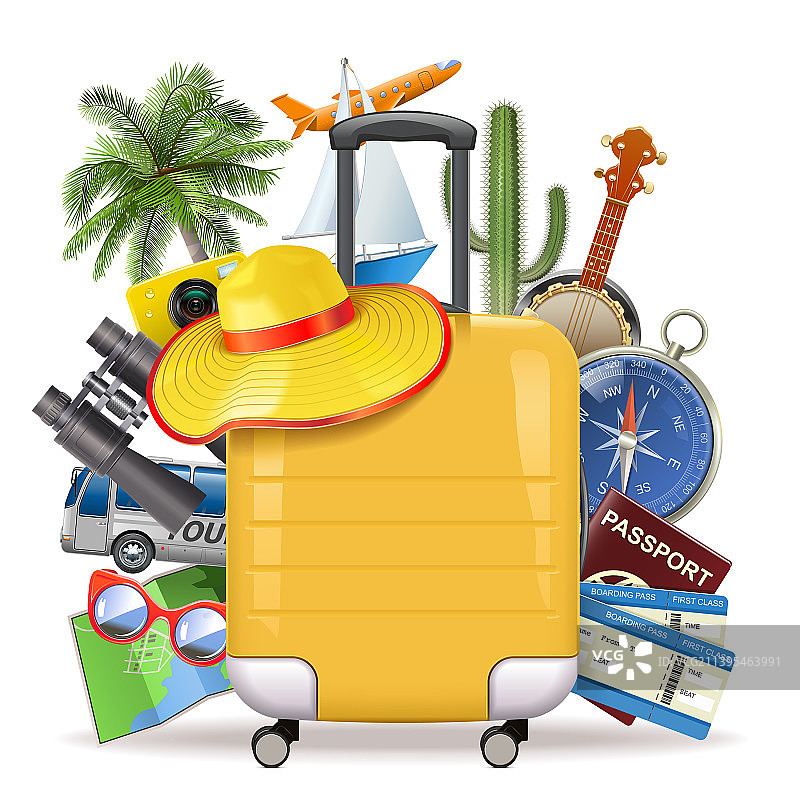 带黄色手提箱的旅游概念图片素材