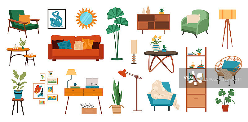 家居家具与室内装饰品组合图片素材