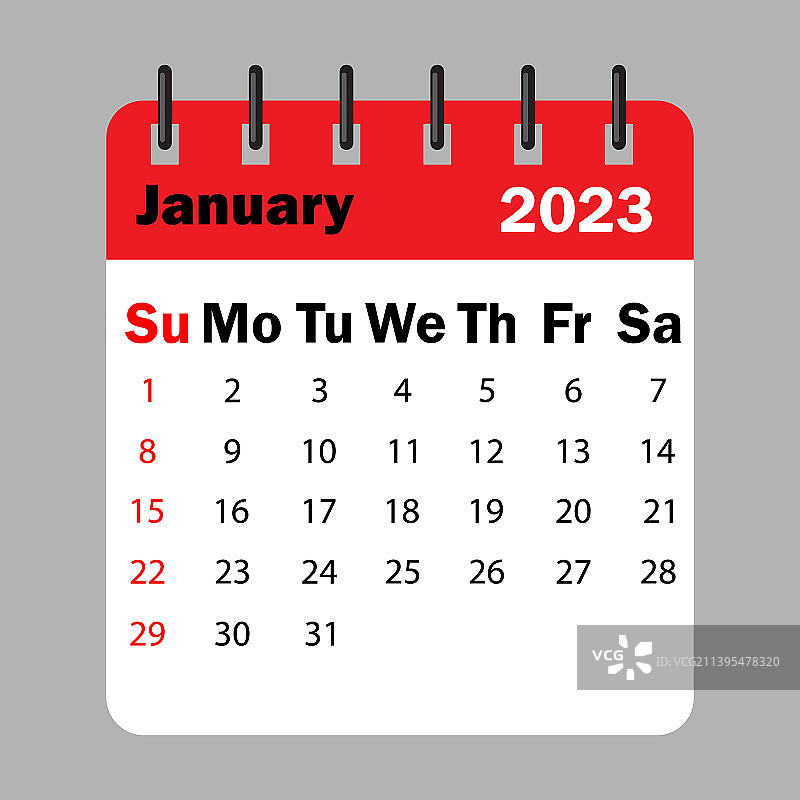 红色2023年1月螺旋日历图片素材