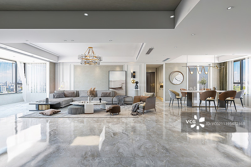 高端住宅现代简欧风格客餐厅图片素材