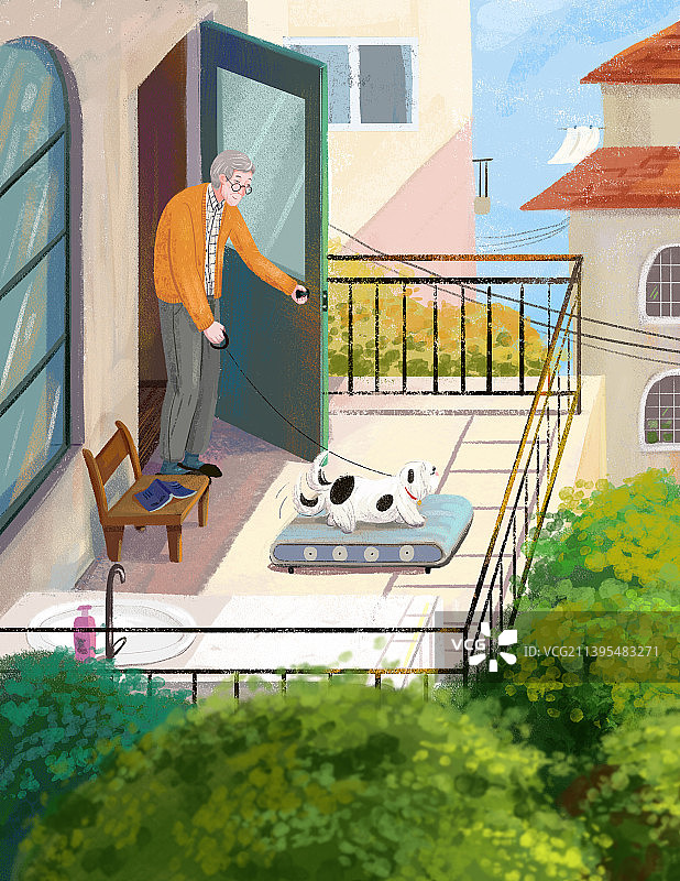 遛狗的老人图片素材