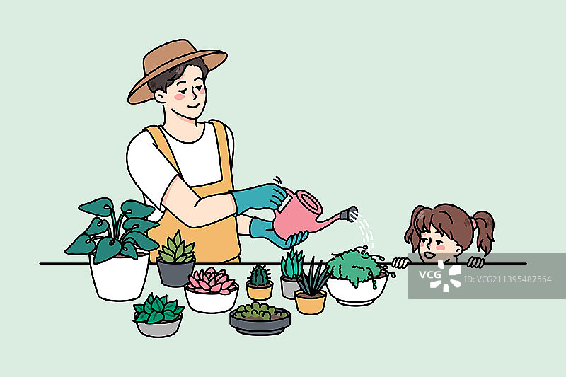 父女一起享受园艺图片素材