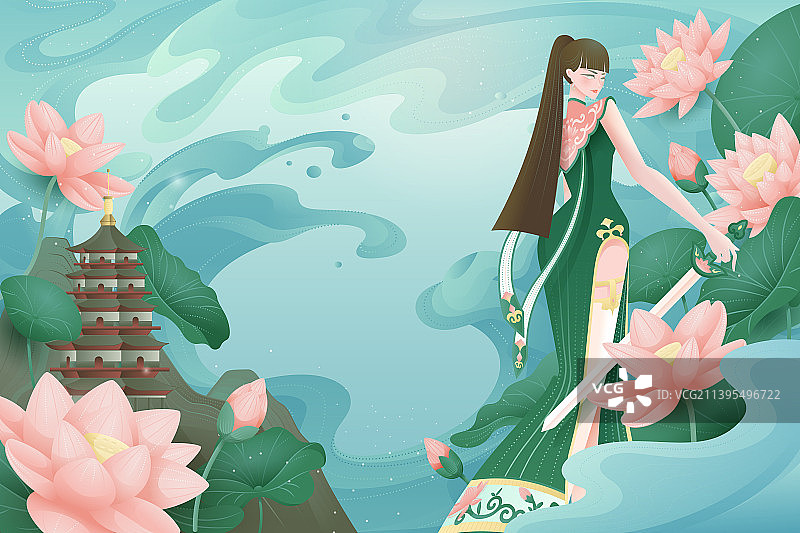 白蛇传之小青创意插画图片素材