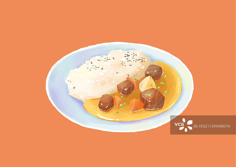 插画食物牛肉咖喱饭图片素材