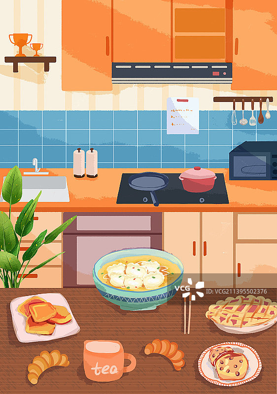 室内厨房饺子场景插画图片素材